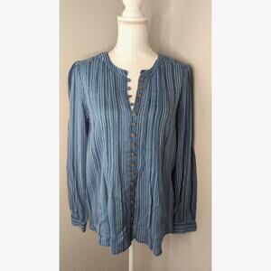 Pilcro & The Letterpress Striped Henley Blouse Medium Anthropologie